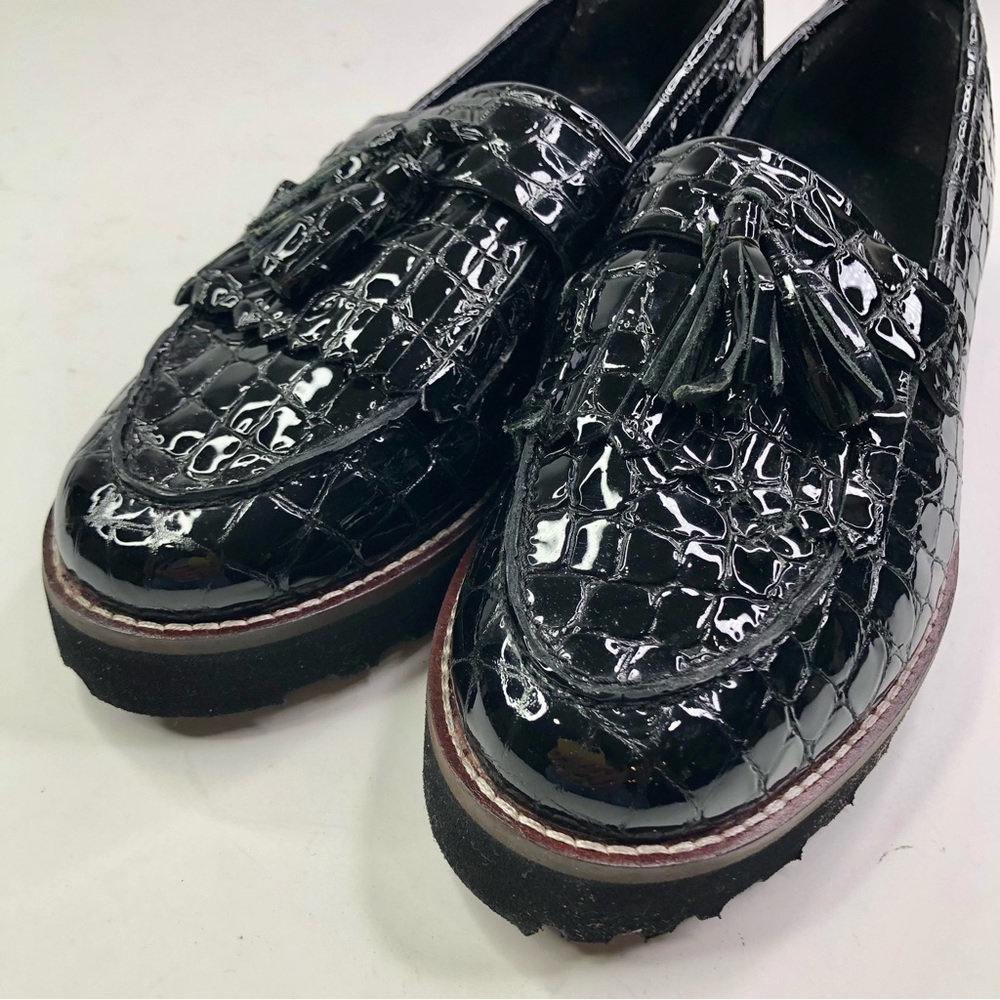 ASOS vegan patent leather croc alligator print kiltie tassel loafer black 8 - Picture 11 of 11